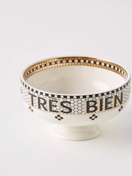 Anthropologie Other - Anthropologie Très Bien Bistro Tile Stoneware 24k Gold Accent Bowl